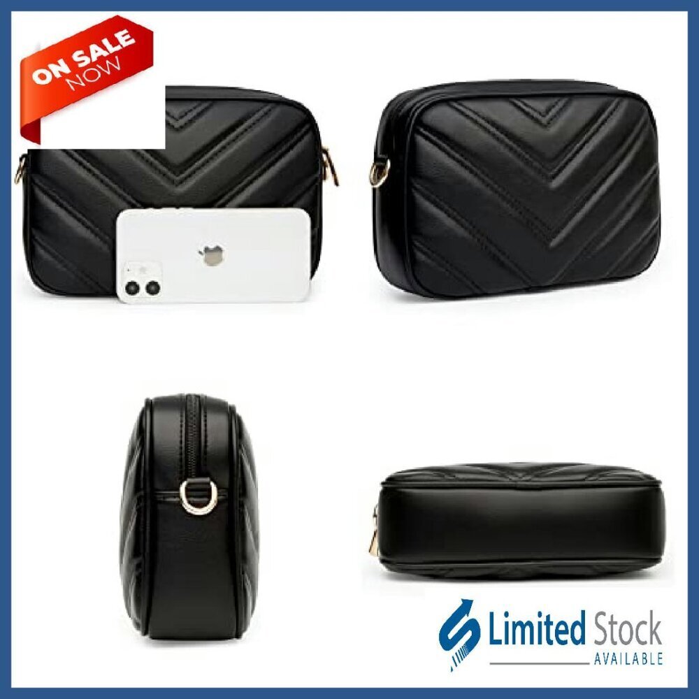 Quilted Vegan Leather Crossbody Bag with Coin Purse, Adjustable Strap - Picture 4 of 8
